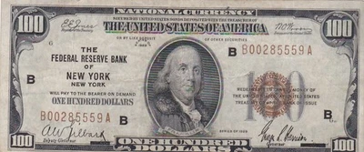 KAPPYS WC395  1929 $100 NATIONAL CURRENCY THE FEDERAL RESERVE BANK OF NEW YORK - Image 1 of 2