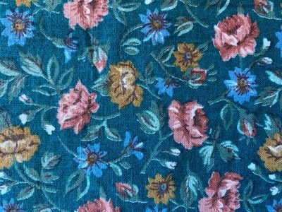 SPECTRIX FABRIC 1990~Hsead~HISTORIC AMERICAN MUSEUM~Dark Teal~Blue Melon Floral~ - Image 1 of 3