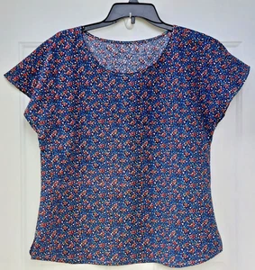 Damen blau Baumwolle Blumen Top Größe Medium Flügelärmel einfach für Capsule Wardrobe  - Bild 1 von 15
