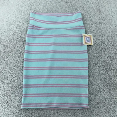 Falda LuLaRoe Cassie para mujer pequeña rosa aguamarina a rayas lápiz elástica ceñida al cuerpo Foto 1 de 4