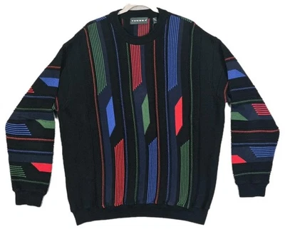 Tundra Canada 3D Knit Cotton Sweater Multicolored Geometric Panels Men's Size XL - Image 1 of 4