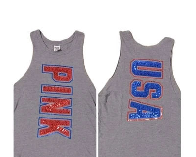 Camiseta sin mangas patriótica Victoria's Secret ROSA EE. UU. Lentejuelas Logo pequeño Foto 1 de 4