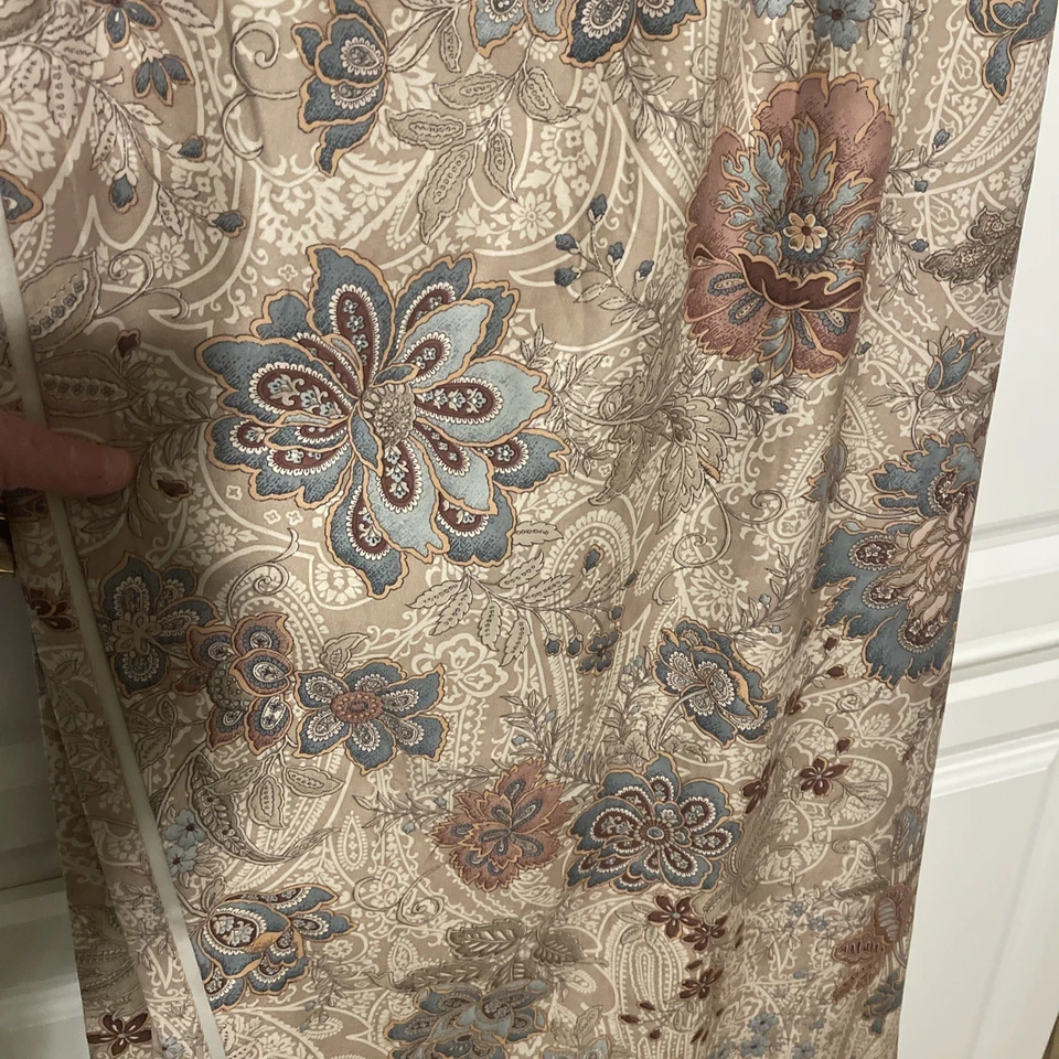 Croscill  Pair Tan Paisley Jacobean Multi Curtain Pole Top Panels Set 40x84” - Image 1 of 4