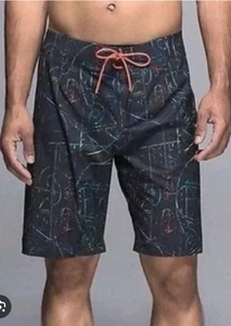 Lululemon Current State Board Shorts Lined Swim Trunks Black Graffiti XL 38 40 - Picture 1 of 10