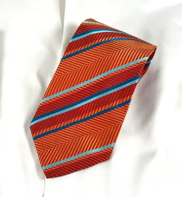Corbata Bugatchi Uomo, Rayas Naranja Azul, Clásica Sharp Dapper, Italia, Seda Foto 1 de 4