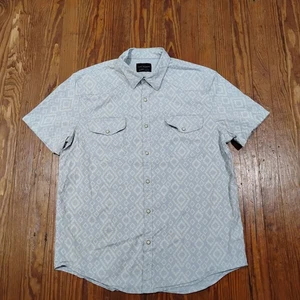 Camisa Lucky Brand Para Hombre Mediana Azul Geométrica Sábado Elastizada Perla A Presión Occidental - Imagen 1 de 11