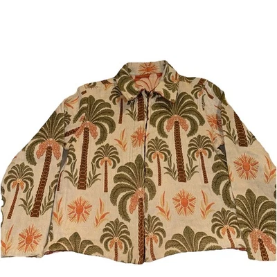 Vintage Carrie Allen Tapestry Zip Up Jacket Coconut Palm Tree Sun Size Small EUC - Image 1 of 4