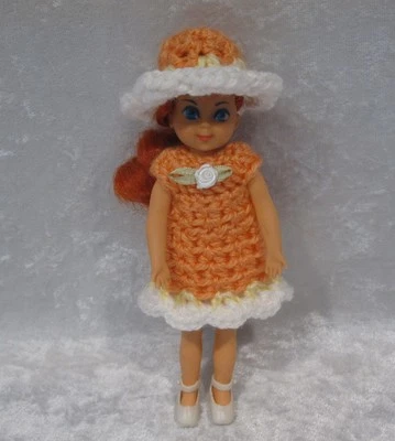 Handmade Clothes for 6 inch Dolls, Crochet Dress and Hat Set #Tutti-03 - Image 1 of 3