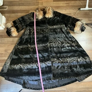 80s VINTAGE Size XL Furgery Faux Fur Leopard Swing Coat USA Made 90s Women's 724 - Picture 1 of 8