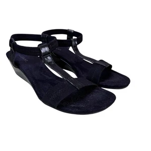 Alfani Sandals Womens 7M Ankle Strap Black Open Toe Comfort Wedge Heels Casual - Picture 1 of 9