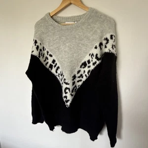 Suéter Pullover Mujer Leopardo Acogedor Gris Negro Mediano Túnica Nuevo con Etiquetas - Imagen 1 de 3