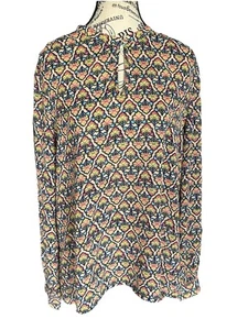 Damen Tüll Anthropologie Langarm Blumen Bluse Gr. XL Mehrfarbig Schlüsselloch - Bild 1 von 6