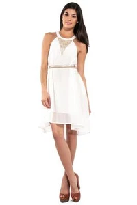 Mackage Open Back Flowy Asymmetrical Dress in Off White WSCV--D112 New - Picture 1 of 4