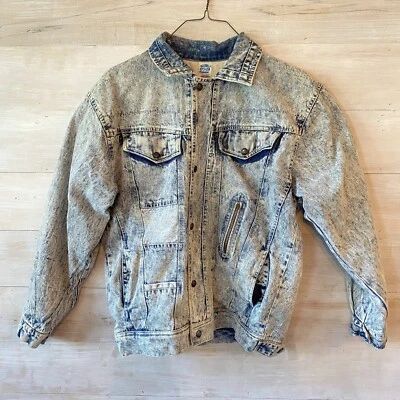 VTG Men's Michigan Fashion Denim Acid Wash Jacket Eagle Born In The USA Size Lrg - Image 1 of 4
