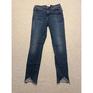 Frame Le High Skinny Jeans Damen 28 ausgefranster Saum Mid Wash Freizeit Streetwear blau - Bild 1 von 23