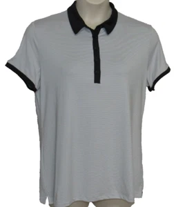 Under Armour Striped White Black Polo Shirt Womens XL Golf Pickleball Tennis ICC - Picture 1 of 16