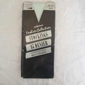 Vintage 80s St Michael Aqua Stockings 15 Den One Size - Picture 1 of 4