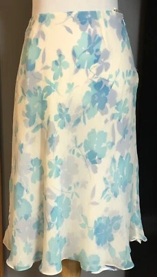 Y2K Charter Club Floral Silk Skirt Womens 4 Blue Chiffon Classic Career Romantic - Image 1 of 4