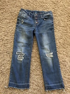 Girls Size 6 Thereabouts Light Washed Straight Cropped Jeans Distressed Denim - Picture 1 of 13