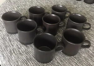Eight (8) Pfaltzgraff Midnight Sun Cups Mugs Black Stripes - Picture 1 of 4