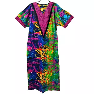 Boubou Kleid Ankara afrikanisch inspiriert Kaftan Baumwolle grün rosa blau Gr. S/M/L - Bild 1 von 7