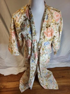 SMITHSONIAN INSTITUTION Cream Japanese Kimono Caftan Robe Floral Print Size M? - Picture 1 of 6