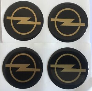 OPEL GM ALLOY WHEEL CENTRE CAP DOMED STICKERS X4 ASTRA INSIGNIA Black Gold 40mm