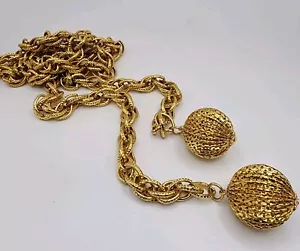 Vintage Gold Tone Chain Filagree Ball Belt Disco Retro Funky Statement Woven Fun - Picture 1 of 12