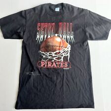 Vtg Seton Hall Pirates Basketball Mens L Valva Sheen Graphic Tshirt USA Black