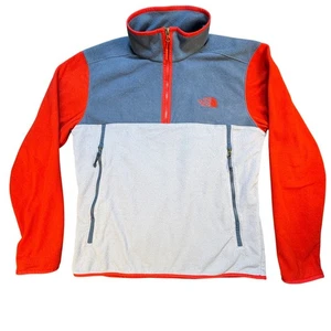 The North Face Mens Fleece Pullover Jacket Red Gray Blue Size L Kangaroo Pocket - Picture 1 of 5