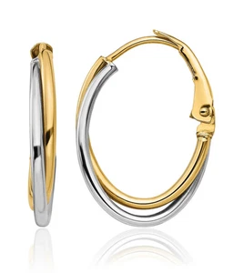 14K Solid Two Tone Gold Medium Hoop Earrings - Picture 1 of 11