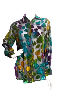 Soffia by Lorraine Wardy Damen Vintage Hemd mit Knopfleiste Gr. S transparente Blätter - Bild 1 von 10