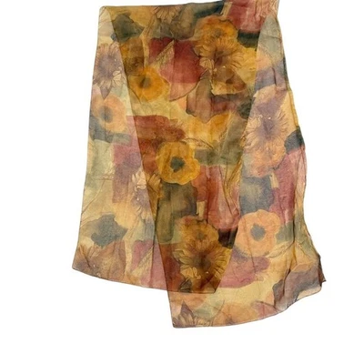 De colección Años 90 Otoño Floral Bufanda Ligera Pañuelo de Seda Transparente Para Mujer Foto 1 de 4