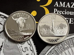 2007-S Montana & Utah Silver Proof State Quarters 25C ~ TWO COINS! - Picture 1 of 2