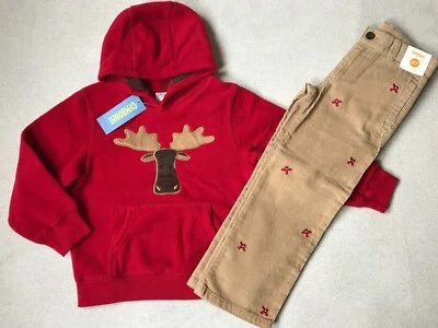 Gymboree Nuevo con Etiquetas Sudadera con Capucha Polar Alce + Pantalones de Avión Bordados talla 4-5T Navidad Foto 1 de 4