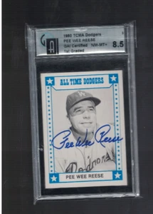 Pee Wee Reese Brooklyn Dodgers Signed 1980 TCMA Card GAI Certified Graded 8.5 - Picture 1 of 2