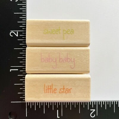 Juego de 3 estampillas de goma de madera mini estrella bebé guisante dulce bebé Foto 1 de 3