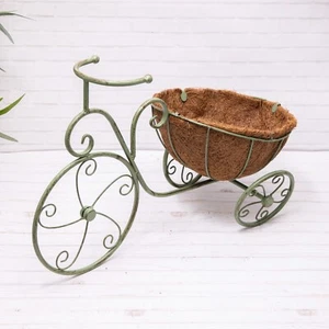 Bike Planter & Basket Liner Garden Green Metal Vintage Flower Pot Outdoor Decor - Picture 1 of 4