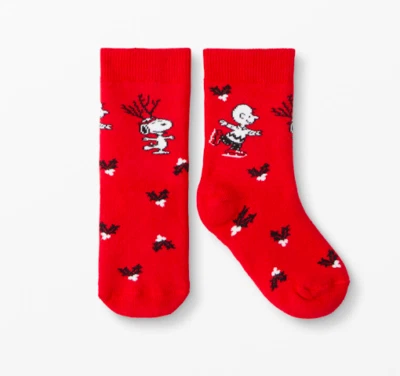 NEW Hanna Andersson Peanuts 2-4 Red Holiday Snoopy Charlie Brown Christmas Socks - Image 1 of 4