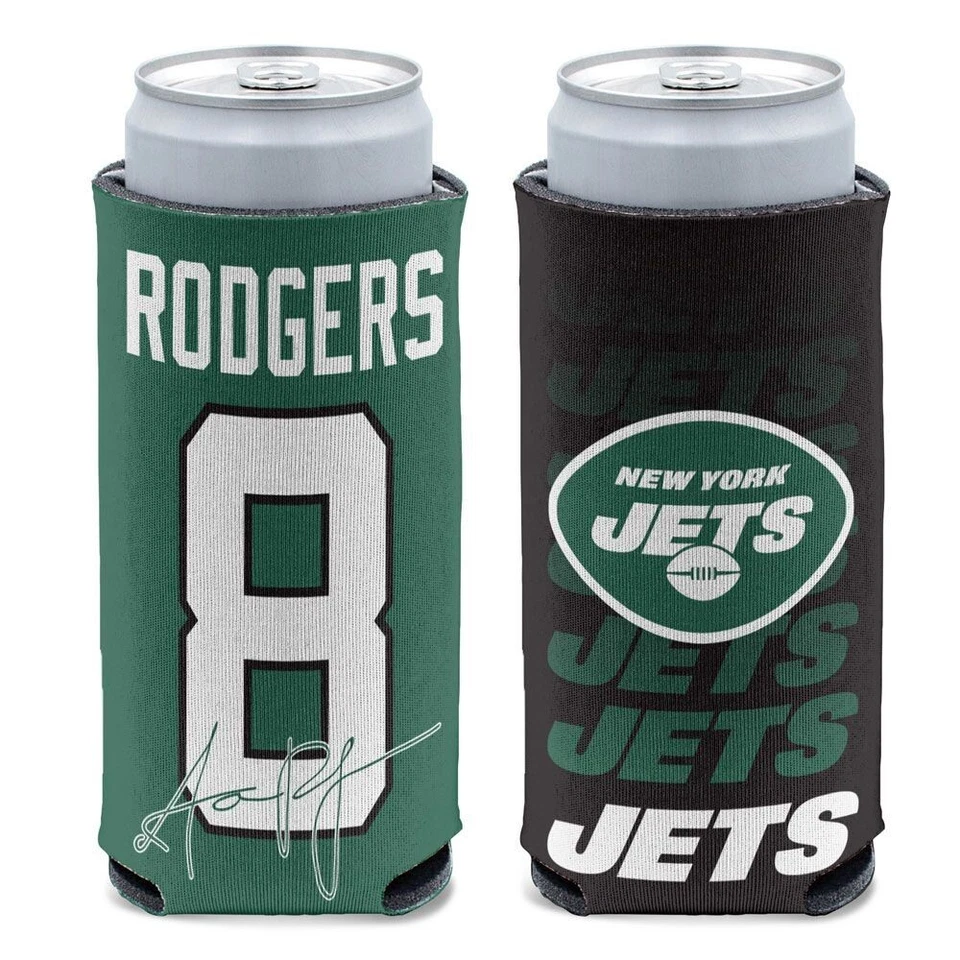 AARON RODGERS #8 NEW YORK JETS 12oz. 2 SIDED DESIGN SLIM CAN HOLDER WINCRAFT ✈️ - Image 1 of 1