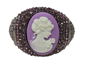 Vintage Cameo Jeweled Silver Tone Clamper Cuffed Bracelet See Description - Picture 1 of 10