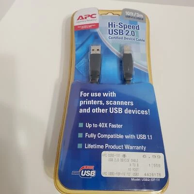 APC Hi-Speed USB 2.0 USB A to USB B Gold Plated 10 ft Printer Scanner NOS - Image 1 of 4
