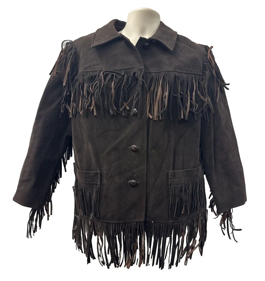 Abrigo bombardero vintage Le Sauvage con flecos para hombre marrón vaquero occidental microgamuza Foto 1 de 4