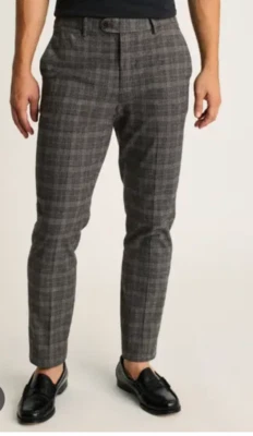 Calça chino masculina xadrez tingida fio slim fit Bonobos Primo 36x32 cinza titânio - Imagem 1 de 4