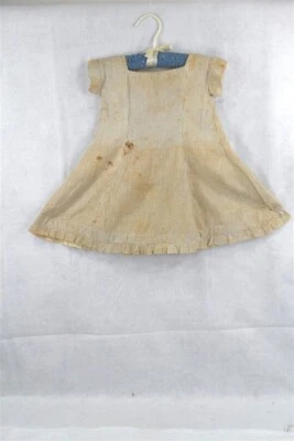 vestido antiguo niña algodón blanco marrón cuadros botón espalda siglo XIX original Foto 1 de 4