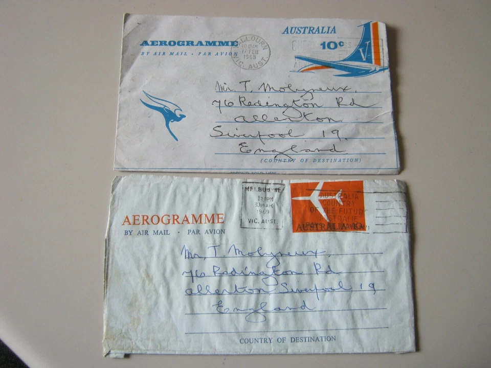AEROGRAMAS AUSTRALIANOS 2x10c 1968/9 Foto 1 de 1