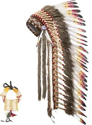 Large Native Indian Headdress - Large Feather Headdress and Choker for Native De - Image 1 of 4