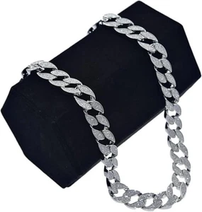 Kubanische Glieder Diamant Glas Kette Halskette 925 Sterling Silber Box Verschluss - Bild 1 von 11