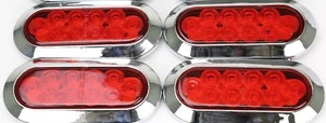 (4) Red 6" Chrome Bezels 10 LED Oval Stop Turn Tail Brake submersible Lights - Picture 1 of 3