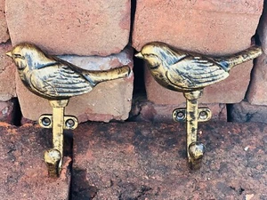VINTAGE PAIR BRASS &Metal Brass Double Hook Wall Mounted Bird Coat Hanger - Picture 1 of 5